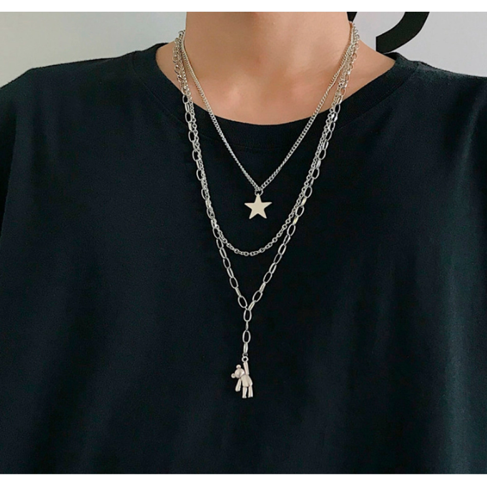 Necklace Multilayer Metal Sweater Chain Clothes Accessories Casual Trend Punk