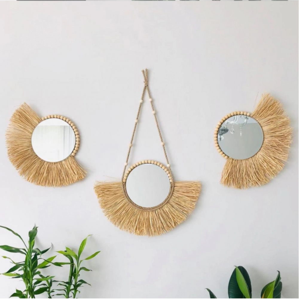 Bedroom Wood Beads  Multifunctional Decorative Decorations Wall Mirror